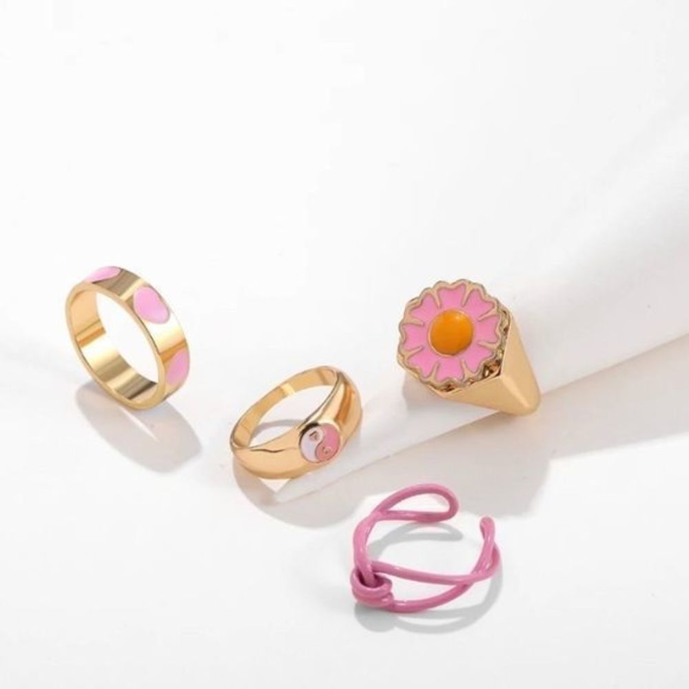 Y2K Style Cute Pink Ring Set x 4 pieces
